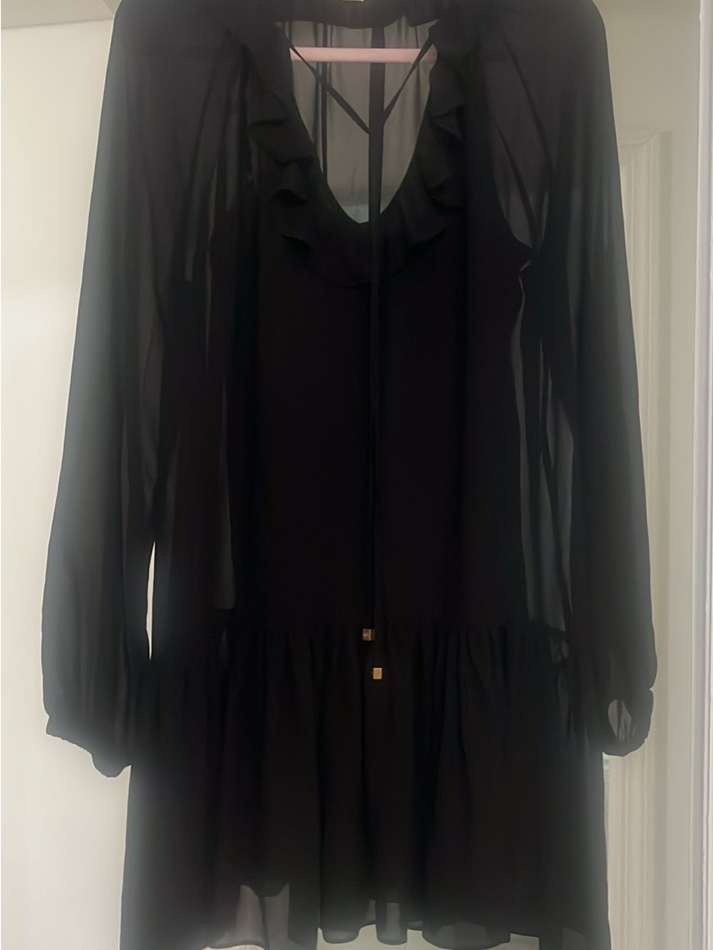 MICHAEL Michael Kors Black Sheer Ruffle-Trim Midi Dress